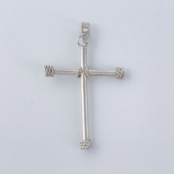 Vintage Sterling Silver 925 Rope Wrapped Cross Pendant - Picture 4 of 7